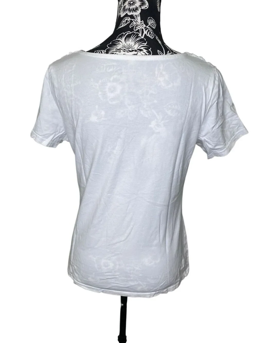 Basic Editions White Ruched Square Neck Short Sleeve Top Cottagecore Casual